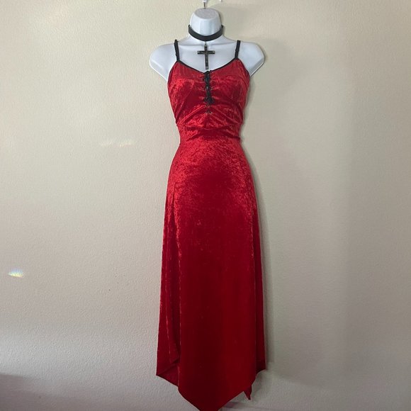 Lip Service Dresses & Skirts - morbid threads vintage 90s goth crushed velvet pixie hem corset maxi dress